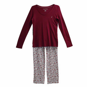 NWT Nautica Womens 2 Piece Pajama Pants Set Red XS